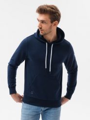 Bluza męska z kapturem BASIC - granatowa V3 - Rozmiar: S. Niebieskie bluzy Ombre Clothing, m, bez wzorów, z bawełny, z kapturem. W wyprzedaży za 29.99 zł.