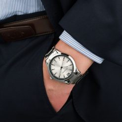 Zegarek męski bransoleta duży solidny srebrny klasyczny premium Beltimore BT02. Szare zegarki srebrne. Za 149.99 zł.