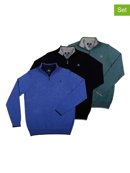 The Time of Bocha Swetry (3 szt.) w kolorze czarnym, niebieskim i turkusowym rozmiar: XL. Czarne swetry nierozpinane The Time of Bocha, xl, bez wzorów, z bawełny, bez kołnierzyka, bez ramiączek. Za 354.95 zł.