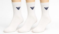Skarpety męskie Emporio Armani Calza 3-Pack. Białe skarpety Emporio Armani Connected, bez wzorów, z bawełny. Za 99.00 zł.