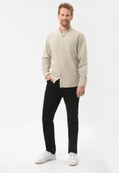 Koszula ze stójką, Slim Fit, K-LANGE. Brązowe koszule Volcano, l, bez wzorów, z bawełny, bez kołnierzyka, bez ramiączek. Za 149.99 zł.