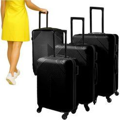 Walizka Podróżna Zestaw Walizek Duża Średnia Mała. Czarne walizki TRIZAND, bez wzorów, z gumy, duże. Za 269.90 zł.