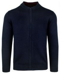 Lekki Sweter Męski Bawełniany na Zamek z Wysokim Dekoltem – Alties - Granat. Niebieskie swetry rozpinane Alties, l, bez wzorów, z bawełny, bez kołnierzyka, bez ramiączek. Za 199.00 zł.