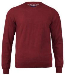Męski Klasyczny Sweter w Serek (V-Neck) - Głęboka Czerwień. Czerwone swetry rozpinane Adriano Guinari, l, bez wzorów, z bawełny, bez kołnierzyka, bez ramiączek. Za 159.00 zł.