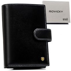 Portfel skórzany Rovicky N74L-RVT czarny. Czarne portfele ROVICKY, z aplikacjami, ze skóry. Za 74.00 zł.