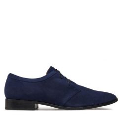 Półbuty Baldowski. Niebieskie eleganckie półbuty Baldowski, bez wzorów, bez obcasa, bez zapięcia. Za 539.99 zł.