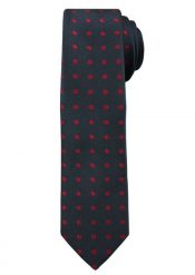 Ciemnogranatowy Elegancki Męski Krawat -ALTIES- w Czerwone Kropki, Groszki. Czerwone krawaty i muchy Alties, bez wzorów, z tkaniny. Za 49.00 zł.