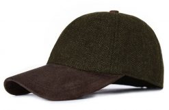 Jesienno Zimowa Czapka z Daszkiem, w Jodełkę - Pako Jeans - Ciemna Zieleń i Brąz. Zielone czapki z daszkiem Pako Jeans, na zimę, bez wzorów, z jeansu. Za 59.00 zł.