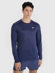 4F Koszulka funkcyjna w kolorze granatowym rozmiar: L. Niebieskie t-shirty sportowe 4F, bez wzorów, z materiału, bez ramiączek, na fitness i siłownię. Za 94.95 zł.