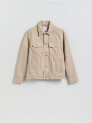Jeansowa kurtka - beżowy. Brązowe kurtki Reserved, l, bez wzorów, z denimu, bez kaptura. Za 169.99 zł.