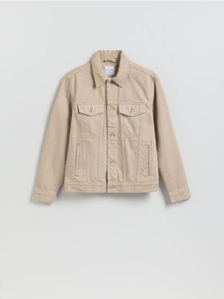 Jeansowa kurtka - beżowy. Brązowe kurtki Reserved, l, bez wzorów, z denimu, bez kaptura. Za 169.99 zł.