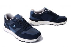 RIEKER U0905-14 blue, półbuty męskie. Niebieskie eleganckie półbuty Rieker, bez wzorów, bez obcasa, bez zapięcia. Za 329.93 zł.