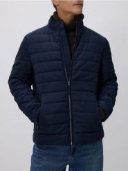 Pikowana kurtka biker - granatowy. Niebieskie kurtki Reserved, l, bez wzorów, z tkaniny, bez kaptura. Za 239.99 zł.