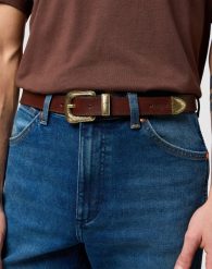 MESKI PASEK WRANGLER WESTERN BELT BROWN 112372623. Brązowe paski Wrangler, bez wzorów. Za 109.99 zł.