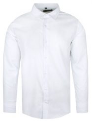 Elegancka Męska Koszula - VICTORIO - Regular - Biała z Jedwabiem. Białe koszule Victorio, m, bez wzorów, z bawełny, bez kołnierzyka, bez ramiączek. Za 235.00 zł.