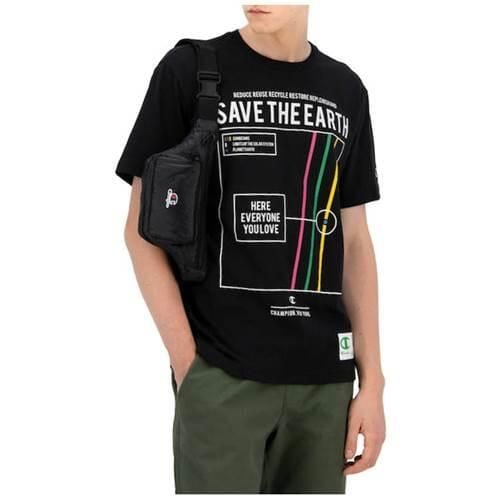 Koszulka sportowa męska Champion Eco Graphic Print. Czarne t-shirty sportowe Champion, bez wzorów, bez ramiączek. Za 317.00 zł.