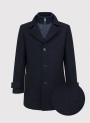 PAKO LORENTE – Wełniany płaszcz męski w kolorze granatowym. Niebieskie płaszcze Pako Lorente, m, bez wzorów, z poliamidu, bez kaptura. Za 999.99 zł.