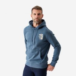 Bluza wędkarska z kapturem Caperlan ciepła. Niebieskie bluzy CAPERLAN, xl, bez wzorów, z bawełny, z kapturem. Za 119.99 zł.