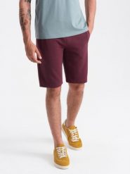 Szorty męskie dresowe przed kolano BASIC – bordowe V3 OM-SRBS-0149 - XXL. Czerwone krótkie spodenki sportowe Ombre Clothing, l, bez wzorów, z bawełny. W wyprzedaży za 89.99 zł.