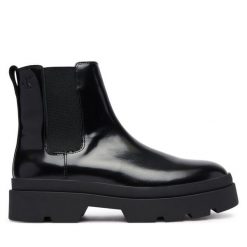 Sztyblety Calvin Klein. Czarne botki sznurowane CALVIN KLEIN, bez wzorów, bez obcasa, bez zapięcia. Za 749.99 zł.
