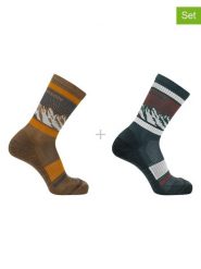 SALOMON Skarpety funkcyjne (2 pary) "Out Alps Crew" w kolorze jasnobrązowo-granatowym rozmiar: 36-38. Brązowe skarpety Salomon, bez wzorów, prążkowane. Za 41.49 zł.