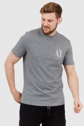 ARMANI EXCHANGE Szary t-shirt męski z wyszywanym logo. Szare t-shirty Armani Exchange, l, bez wzorów, prążkowane, bez kołnierzyka, bez ramiączek. W wyprzedaży za 159.99 zł.
