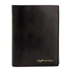 WINGS Męski portfel ze skóry bydlęcej Black. Czarne portfele Wings, bez wzorów, z materiału. Za 109.90 zł.