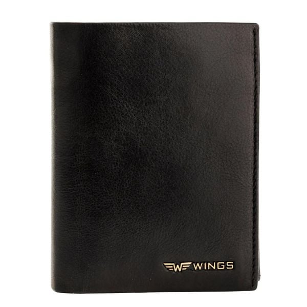 WINGS Męski portfel ze skóry bydlęcej Black. Czarne portfele Wings, bez wzorów, z materiału. Za 109.90 zł.