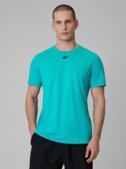 4F Koszulka treningowa regular szybkoschnąca męska - turkusowa 3XL. Niebieskie t-shirty 4F, m, bez wzorów, bez kołnierzyka, bez ramiączek. Za 99.99 zł.