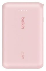 Belkin 10 000 mAh 20W wbudowany kabel USB-C różowy. Czerwone powerbanki . Za 99.90 zł.
