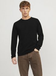 Jack & Jones Sweter w kolorze czarnym rozmiar: L. Czarne swetry nierozpinane Jack & Jones, l, bez wzorów, ze splotem, bez kołnierzyka, bez ramiączek. Za 101.45 zł.