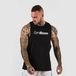 Podkoszulek męski fitness luźny czarny Cut Off. Czarne podkoszulki GYMBEAM, m, bez wzorów, z bawełny, bez ramiączek. Za 50.90 zł.