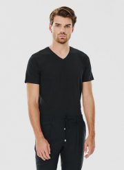 PAKO LORENTE – Czarny gładki t-shirt v-neck. Czarne t-shirty Pako Lorente, xxl, bez wzorów, z bawełny, bez kołnierzyka, bez ramiączek. Za 69.99 zł.