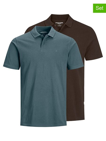 Jack & Jones Koszulki polo (2 szt.) "Jjebasic" w kolorze brązowo-niebieskim rozmiar: M. Brązowe koszulki polo Jack & Jones, m, bez wzorów, z bawełny, bez kołnierzyka, bez ramiączek. Za 100.52 zł.