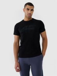 4F T-shirt regular z nadrukiem męski - czarny XXL. Czarne t-shirty 4F, m, bez wzorów, z bawełny, bez kołnierzyka, bez ramiączek. W wyprzedaży za 39.99 zł.