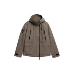 Kurtka przeciwwiatrowa z kapturem z haftowanym logo Superdry Ultimate. Brązowe kurtki Superdry, xl, z aplikacjami, z materiału, z kapturem. Za 647.50 zł.