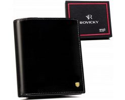 Portfel skórzany Rovicky 22317-VT-RVT czarny. Czarne portfele ROVICKY, bez wzorów, ze skóry. Za 104.00 zł.