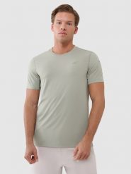 4F Koszulka treningowa regular szybkoschnąca męska - khaki S. Brązowe t-shirty 4F, m, bez wzorów, z dzianiny, bez kołnierzyka, bez ramiączek. Za 129.99 zł.