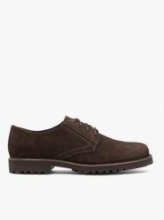 Ciemnobrązowe welurowe półbuty. Brązowe eleganckie półbuty Ryłko, bez wzorów, z jeansu, bez obcasa, na płaskiej podeszwie, bez zapięcia. Za 499.99 zł.