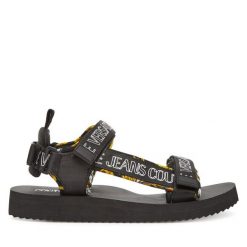 Sandały Versace Jeans Couture. Czarne sandały Versace Jeans Couture, z jeansu, bez zapięcia. Za 559.99 zł.