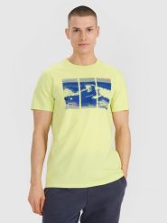 4F T-shirt regular z nadrukiem męski - zielony XL. Zielone t-shirty 4F, m, bez wzorów, z bawełny, bez kołnierzyka, bez ramiączek. Za 69.99 zł.