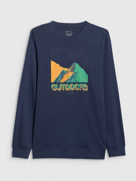 4F Longlseeve z nadrukiem męski - granatowy L. Niebieskie bluzki z długim rękawem 4F, l, bez wzorów, z bawełny, bez kołnierzyka, bez ramiączek. Za 149.99 zł.