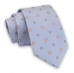 Niebieski Elegancki Męski Krawat -ALTIES- 7cm, Stylowy, Klasyczny, w Beżowy Wzór. Niebieskie krawaty i muchy Alties, bez wzorów, z tkaniny. Za 49.00 zł.