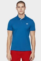 4F Koszulka polo regular męska - kobaltowa S. Niebieskie koszulki polo 4F, m, bez wzorów, z bawełny, bez kołnierzyka, bez ramiączek. Za 69.99 zł.