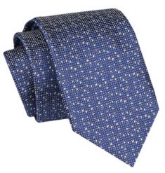 Modny Krawat Męski - Alties - Ciemnoniebieski w Drobny Groszek. Niebieskie krawaty i muchy Alties, bez wzorów, z tkaniny. Za 49.00 zł.