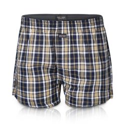 Męskie Bokserki Bawełniane - Pako Jeans - Granatowo-Żółta Kratka. Niebieskie bokserki Pako Jeans, l, bez wzorów, z bawełny. Za 33.00 zł.