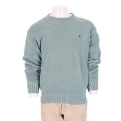 Second life - Męski sweter zielony z okrągłym dekoltem - Jak nowy. Zielone golfy RALPH LAUREN, m, bez wzorów, bez ramiączek. Za 212.96 zł.