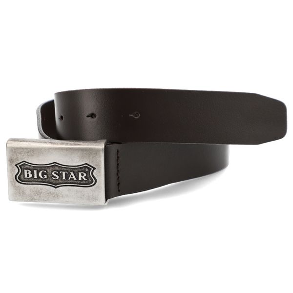 Brązowy Skórzany Męski Pasek Big Star. Brązowe paski BIG STAR, bez wzorów, z jeansu, retro. Za 119.00 zł.