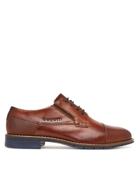 Bugatti Półbuty 315-AQR04-1000 Brązowy. Brązowe eleganckie półbuty Bugatti, bez wzorów, ze skóry, bez obcasa, bez zapięcia. Za 339.99 zł.