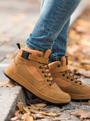 Buty męskie sneakersy za kostkę - camel V3 T317 - 44. Brązowe buty sportowe casual Ombre Clothing, bez wzorów, z materiału, za kostkę, bez zapięcia. W wyprzedaży za 99.99 zł.
